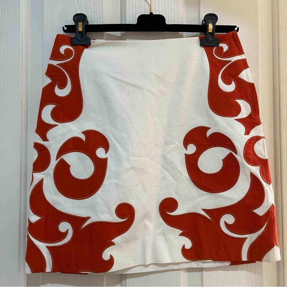 ANTHROPOLOGIE Mini Skirt Small Size 6 Off White rust red orange lined EUC ANTHRO - Picture 5 of 7